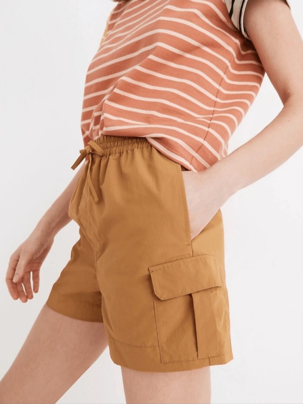 Madewell Ripstop Sahara Sand Tan Casual Pull-On Nylon Drawstring Cargo Shorts M